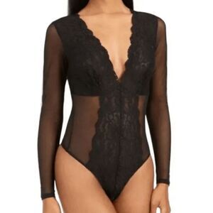 INC NWT size S sheer black lace bodysuit